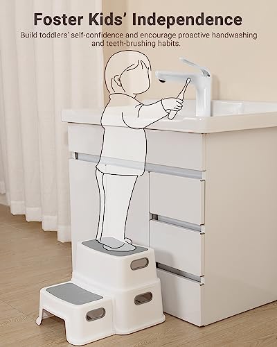 Double Up Step Stool for Kids (2 Pack), Sturdy Toddler Two Step Stool for Bathroom, Kitchen and Toilet Potty Training, Anti-Slip & Anti-Tip Desig
