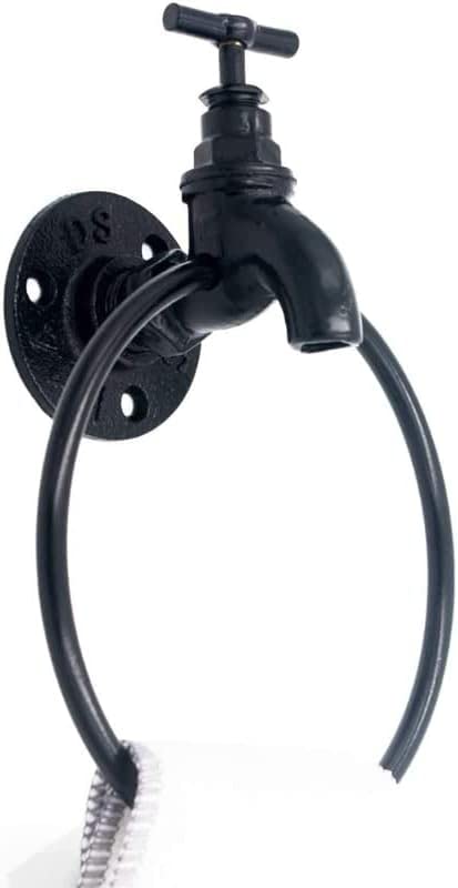 RAKUTE Vintage Industrial Style Towel Ring, Rustic Pipe Hand Towel Holder, Wall Mounted Hand Towel Rack for Bathroom Black Bathroom Ring