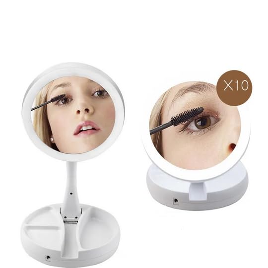 Cosmetic Mirror with LED Light and Organizer Makeup Mirror with Double Sided and 10X Magnification Mirror for Lighted Makeup, Shaving and Persona