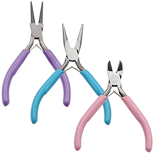 MENFENG Jewellery Pliers Set, 3pce Jewellery Making Pliers Tools with Needle Nose/Chain Nose/Wire Cutters Pliers, Used for Jewellery Repair, hand