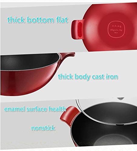 SKRHFLH 5L Enamel Cast Iron Wok Thickened binaural Wok Stew Cooker Gas Induction General Cast Iron Cooking Pan Kitchen Bar Utensil