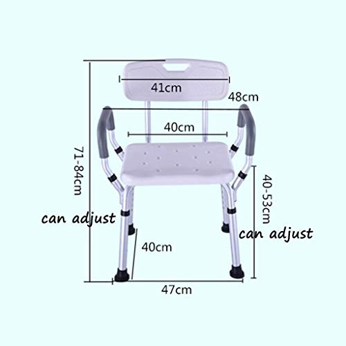 Bath Stools,Shower Stool Bath Chair Bathroom Seat with Armrests with Backrest Adjustable Height Portable Lightweight Aluminum Non-Slip Handicappe
