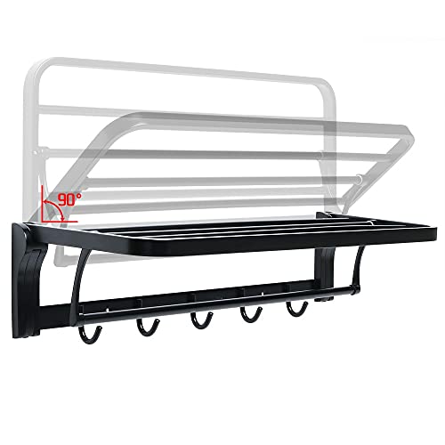 HIGOH Towel Racks,Bathroom Towel Rack Wall Mounted Towel Holder,Towel Rack,Bathroom Folding Shelf with Swing Towel Bar and Hooks,Heavy Duty Wall