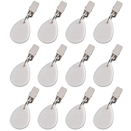 DEAYOU 12 PCS Tablecloth Weights, Marble Stone Table Cloth Weights Indoor Outdoor, Teardrop Heavy Table Cover Holder Hanger with Metal Clip for P