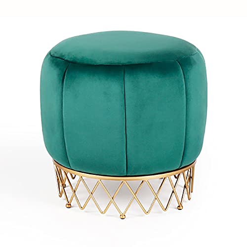 Luxurious Velvet Vanity Stool,Round Footrest Stool with Golden Base,Comfy Footstool Dressing Chair Multifunction Sofa Stool-B 40x40x42cm(16x16x17