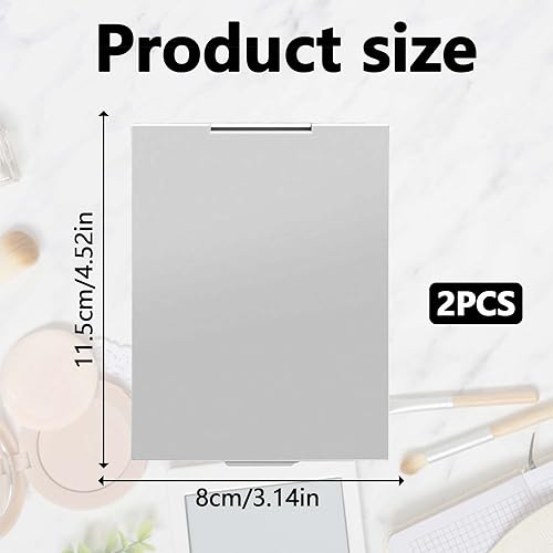 JIANYH 2 Pcs Travel Mirror, 11.5x8 CM Unisex Ultra Slim Durable Portable Mirror, Silver Folding Pocket Compact Mirror for Make Up Hair Styling an