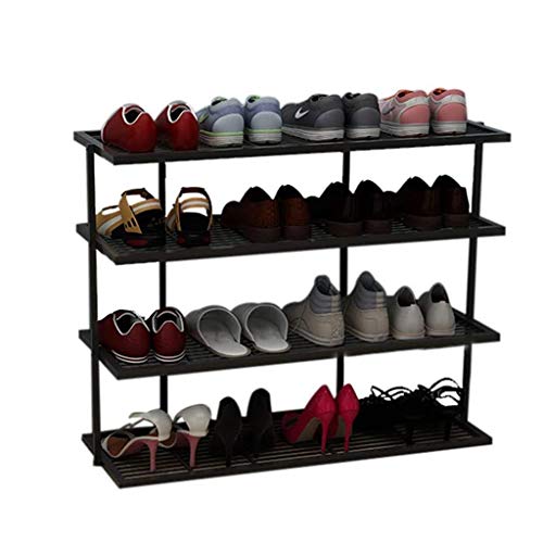 n/a 4-Tier Shoe Rack, Organizer Storage Bench Stand for Mens Womens Shoes Closet with Iron Shelves That Hold Shoes (Color : Svart)