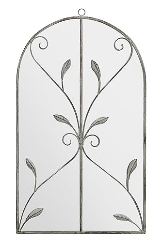 MirrorOutlet The Arcus - Concrete Colour Framed Modern Arched Garden Wall Mirror 31" X 18" (80CM X 46CM) Silver Mirror Glass with Black All weath