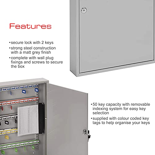 Sterling KC50H Single Door Key Cabinet with 50 Hooks, Grey