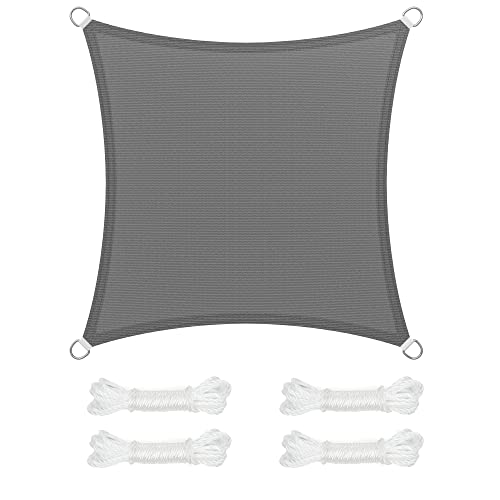 SONGMICS Sun Shade Sail 2x2m HDPE Fabric Breathable Water Permeable Canopy for Patio Garden Balcony Camping Square Concave 2m Ropes Smoke Grey GS