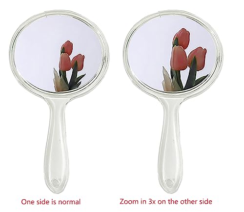 SKY Creation Makeup Hand Mirror, Double-Sided Handheld Mirror 1X/3X Magnifying Mirror with Handle, Wall mounted Mirror, (Crystal Clear) 5.7" X 10