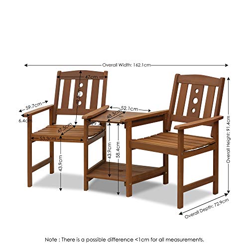 Furinno Outdoor Hardwood Jack & Jill Chair Set, Wood, Natural, 162.1 (W) x 91.4 (H) x 72.9 (D) cm