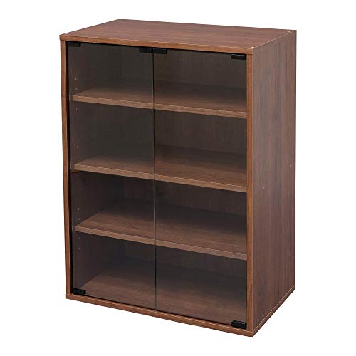 Iris Ohyama, Cabinet with 2 shelve & folding doors/Wooden Cabinet/Flap rack/Storage Cabinet, Adjustable shelf height 3.2 cm, Office, Living Room