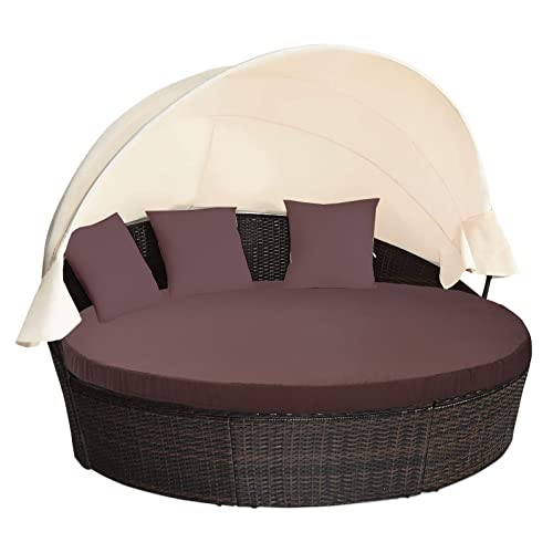 MICTONY Outdoor Daybed Cushion Cover, 66" Replacement Daybed Cover with Elastic Band, Sun Bed Cushion Cover, Outdoor Round Bed Cushion, Cover ONL