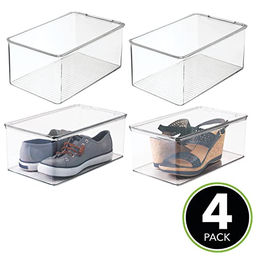 mDesign Storage Box Stackable - Shoe Storage With Lid - Stackable Shoe Box - Up to Shoe Size 42 - Shoe Organiser Made of Durable Plastic - Set of