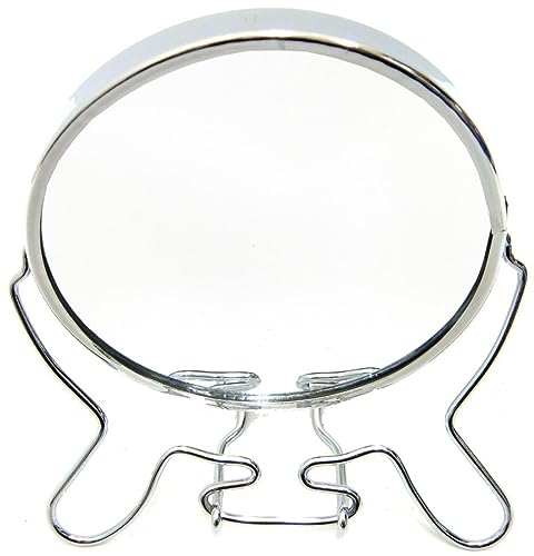 KAKKI Small Round Cosmetic Mirror with Stand 4 Inch Double Sided Portable Looking Glass Magnifying Shaving Mirror Ideal for Home Parlor Salon Bar