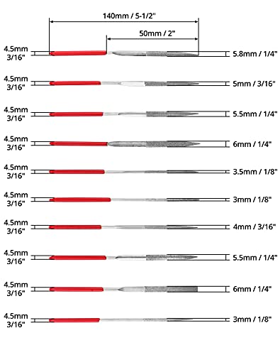 QWORK® Needle File Set, 3x140mm Mini Modelling Files Diamond Files for Metal Plastic Glass Wood Jewelry Rough Carving, 10Pcs