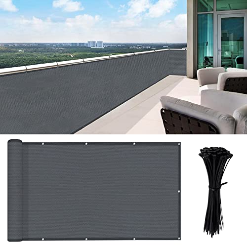 HENG FENG Balcony Screen Privacy Protection 90X300cm HDPE UV Protection Wind Resistant for Garden Patio with Cable Ties,Anthracite