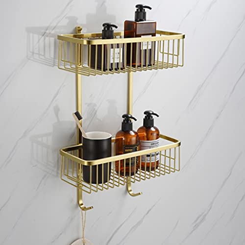 EYHLKM Bathroom Double Shelf Storage Rack Stainless Steel Brushed Gold Bathroom Shower Gel Shampoo Rack