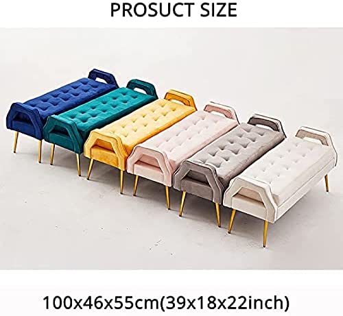 Luxurious Bedside Bench With Gold Legs, Bedroom Bench Velvet Seat, Comfortable And Versatile Entry Shoe Stool,White,100X46X55Cm(39X18X22Inch)