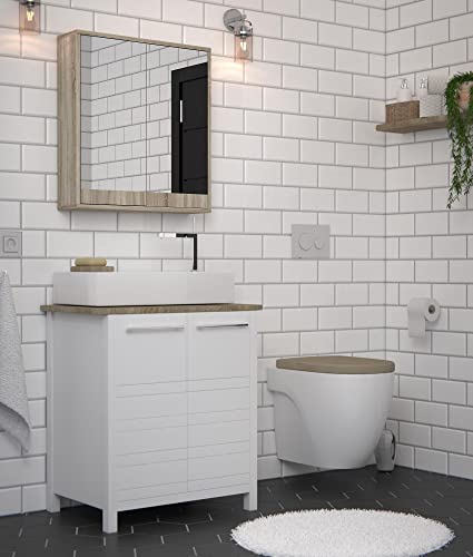 House & Homestyle Double Mirrored Door Cabinet, Brown, 60H x 60W x 15D