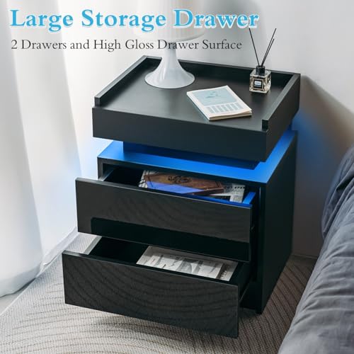 HOMMPA Nightstand, Engineered Wood, Black W/Side, 1 Pieces