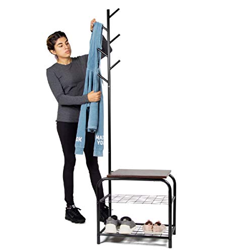 Milliard Coat Rack, Cloakroom Hallway Cabinet with 2 Tier Shoe Rack - Organized Storage for Coats, Clothes, Bags (Metal, Industrial Style)