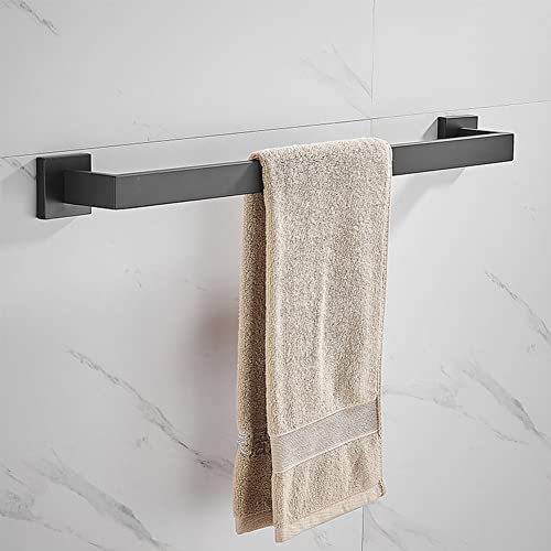Hoopever SUS304 Stainless Steel Towel Bar Rail 600mm / 24 Inches Black Towel Rail Rack Square Single Bar Bathroom Shelf Screw Wall Mounted Towel