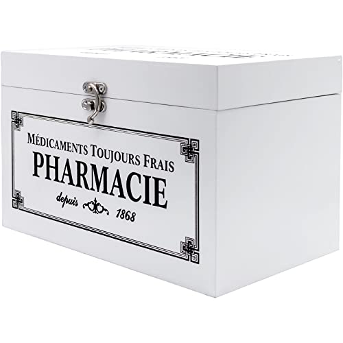 Maison Des Cadeaux White Wooden French Style Pharmacy First Aid Box Medicine Storage Organiser (US402)