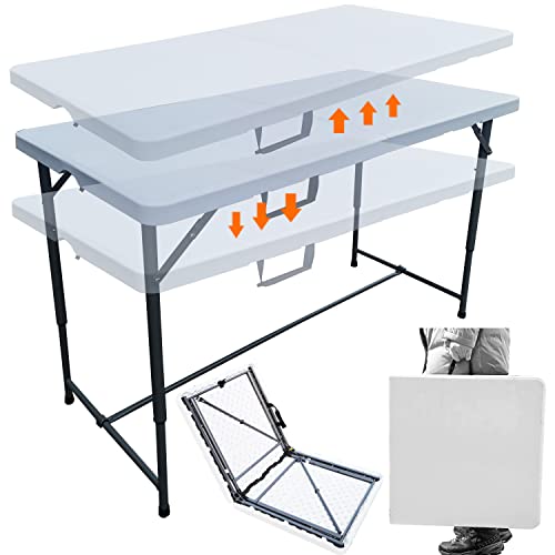 MQ Houseware 4ft Folding Table 3 Adjustable Heights Indoor & Outdoor for Camping Picnic Garden Kitchen Catering Party Market Event Buffet Dining