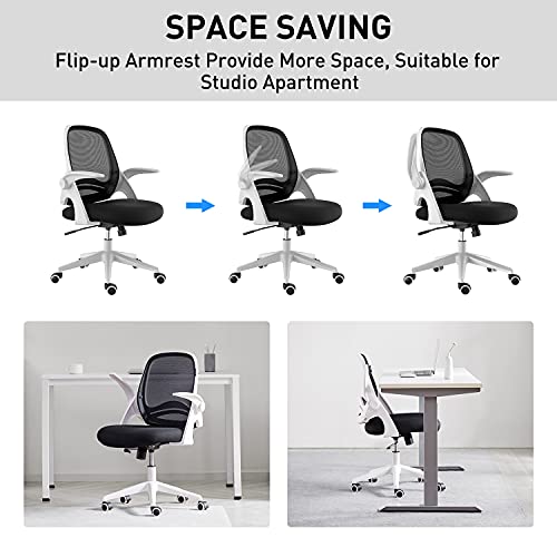 Hbada Office Chair Desk Chair Flip-up Armrest Ergonomic Task Chair Compact 120° Locking 360° Rotation Seat Surface Lift Reinforced Nylon Resin Ba