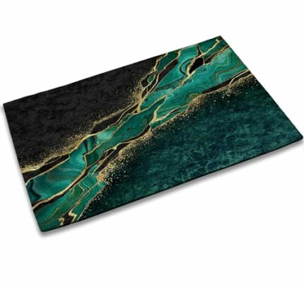 TUBAMQ Black Green Marble Door Mat,Welcome Doormat 17 x 30 Inch Decorative Home Floor Mat, Non Slip Rubber Back and Strong Water Absorption for O