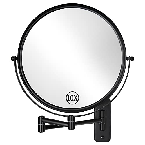 DECLUTTR 9" Wall Mounted Makeup Mirror, 1X/10X Magnifying Mirror Double-Sided, Large Size 360° Swivel Makeup Mirror with Magnification, Extendabl