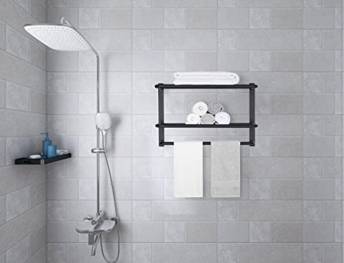 DEWVIE Bathroom Towel Rack with Tower Bars SUS 304 Stainless Steel Lavatory Bath Towel Shelf Wall Mount Towel Holder Polished Surface Finish, 22