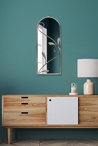 MirrorOutlet The Arcus - Concrete Colour Framed Modern Arched Wall Mirror 25" X 9" (64CM X 24CM) Silver Mirror Glass with Black All weather Backi