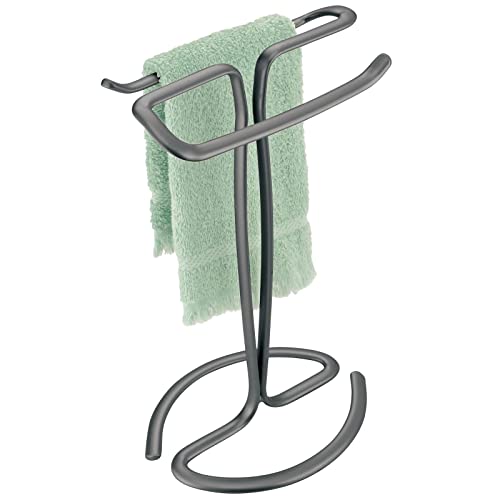 mDesign Standing Towel Rack – 2-Sided Small Towel Stand for Handtowels and Facecloths – Bathroom Towel Rack for Storing and Drying Towels – Graph