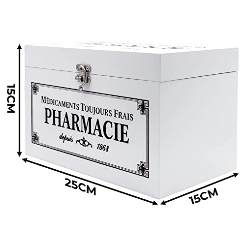 Maison Des Cadeaux White Wooden French Style Pharmacy First Aid Box Medicine Storage Organiser (US402)