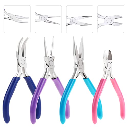 Jewelry Pliers, Shynek 4pcs Jewelry Making Tools Kit with Needle Nose Pliers/Chain Nose Pliers, Round Nose Pliers, Wire Cutters and Bent Nose Pli
