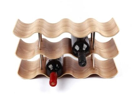 Wave Decorative Elegant Bottle Rack 12 Bottles Wine with Three Shelves Natural in Walnut Wine Rack Wine Lovers in Curved Design Gift