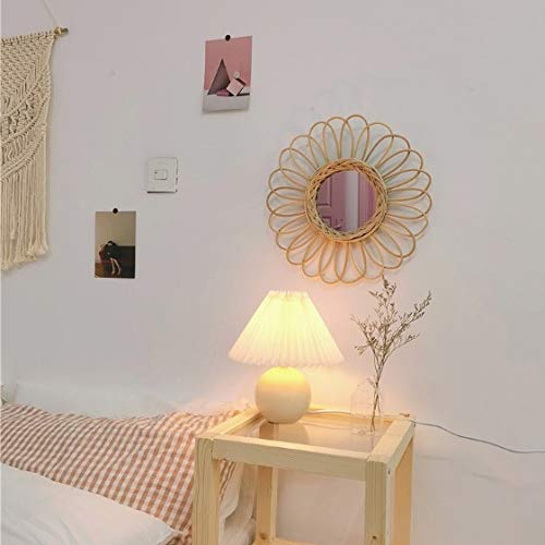 QUANJJ Wall Hanging Rattan Sunflower Round Circle Dressing Makeup for Home Bathroom Livingroom Hotel