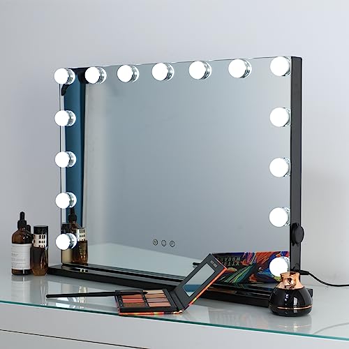 DAYU Hollywood Vanity Makeup Mirror 58x46 cm with 12 Lights, Desk Light Up Wall Mirror with Touch Screen USB Port for Dressing Table