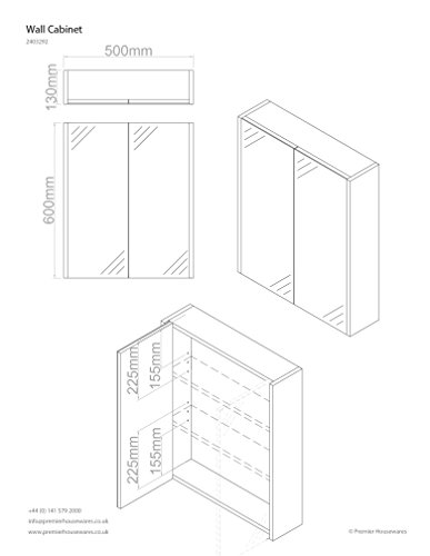 Premier Housewares Bathroom Storage Cabinet Oak Finish Bathroom Shelf Mounted Mirror Wall for Bathroom Large Bathroom Cabinet 63.5 x 30 x 13.5 cm