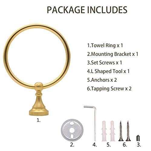 Biomoty Towel Ring Gold, Aluminum Hand Towel Hanger Wall Mounted, Round Towel Holder Heavy Duty for Bathroom Toilet Kitchen Storage