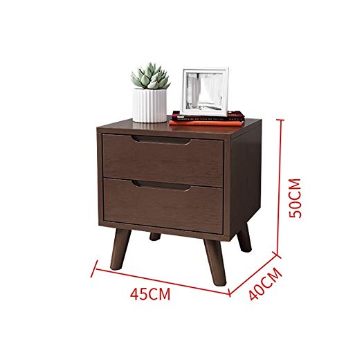 N/A All Solid Wood Bedside Table with Double Drawer Storage Cabinet, Simple and Bedroom Mini Bedside Table, Walnut Color