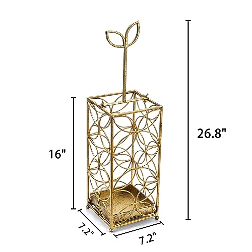SMQLJXC Metal Umbrella Rack Stand,Umbrella holder for entryway,umbrella holder indoor,With Handle and Drip Tray,Home Office Decor(Antique Gold)