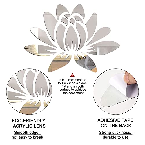 CREATCABIN 3D Acrylic Mirror Lotus Flower Wall Sticker Wall Art Decals Self Adhesive Removable Eco-Friendly For Home Bedroom Living Room Bathroom