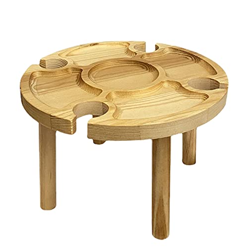 MOVKZACV 2 In 1 Beach Wooden Folding Portable Picnic Table Hiking With Wine Glass Holder,Mini Table for Hiking,Camping,Outdoor Dinner, Lightweigh