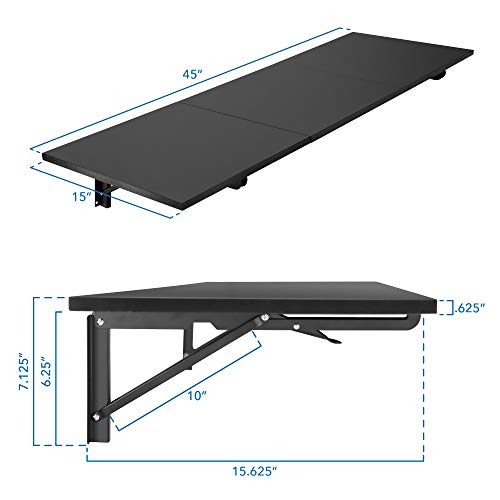 Mount-It! Heavy Duty Drop Down Table, Wall Mounted Drop Leaf Tables 45x15x7 Inches, Collapsible, Folding Workbench for Home Office, Laundry Room,