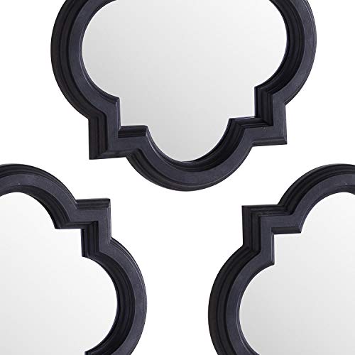 Hill 1975 Set of Three Dark Grey Quatrefoil Mirrors, Wood, Glass, Multi-Colour, One Size