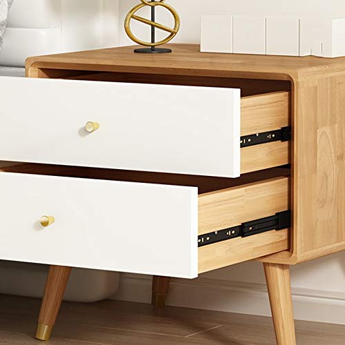 LUKEO Solid Wood Bedside Storage Cabinet, Simple and Double Drawer Design Bedside Table